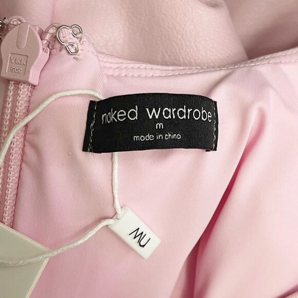 NWT Naked Wardrobe Pink Faux Leather Maxi Tank Dress Size Medium Fitted Bodycon - Picture 12 of 16